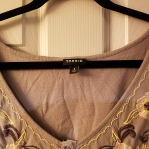 torrid Tops - Torrid Grey Embroidered Baby Doll Tank torrid Tops - Torrid Grey Embroidered Baby Doll Tank